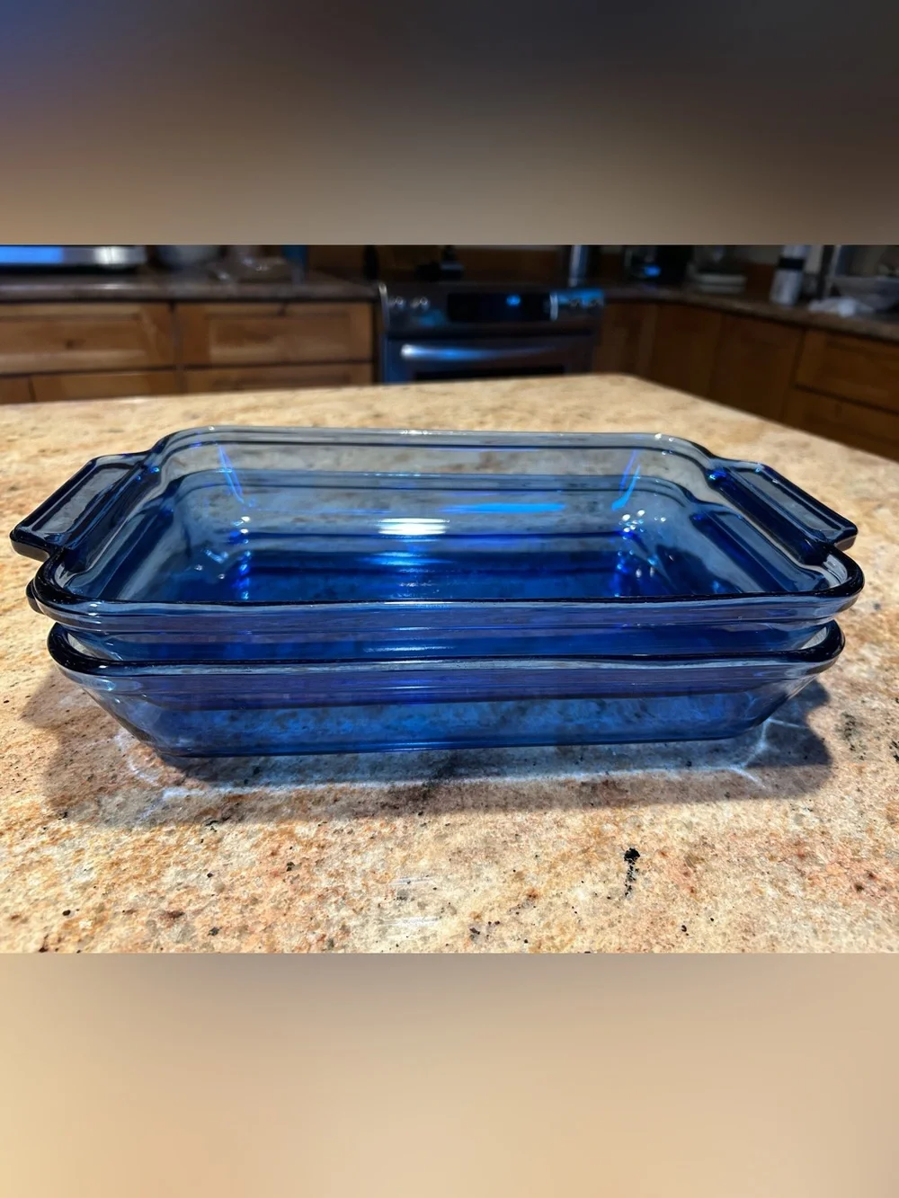 (2)Anchor Hocking Vintage Cobalt Blue Glass 8x11.5x2” Baking Dishes No Chips